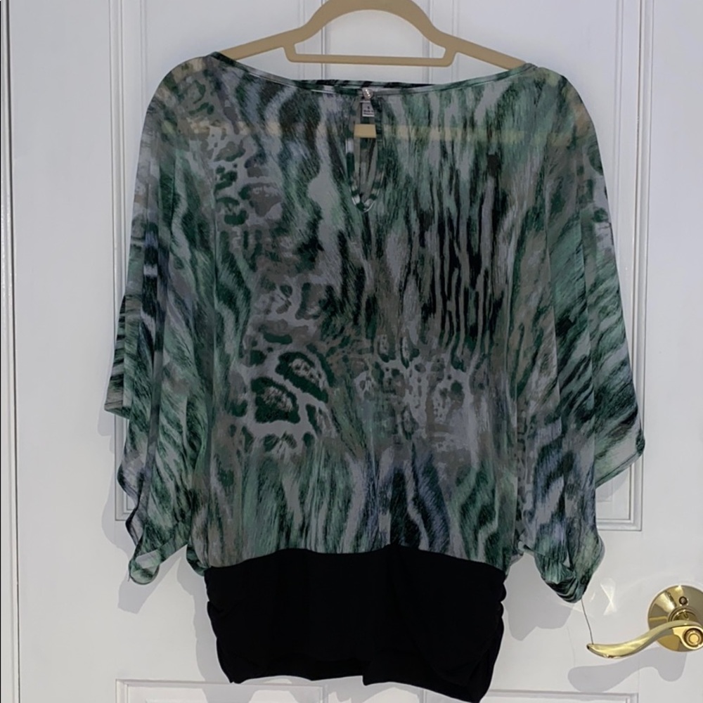 Jennifer Lopez Sheer Floral Long Sleeve Top